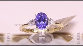 97744  TZ150ctD027ct  Oval Tanzanite with Two Pear Side Diamonds  18ct Yellow Gold [upl. by Nospmas]