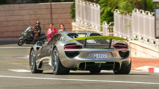 Supercars in Monaco 9  918 FType SVR SLR McLaren Stirling Moss Huracan STO 599 GTO [upl. by Oicneserc]