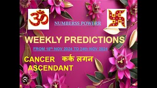 WEEKLY PREDICTION 18th NOV 2024 to 24th NOV 2024 CANCER ASCENDANT कर्क लगन  Astrologer Annil Verma [upl. by Zolly250]