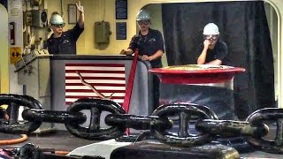 Raising The Gigantic Anchor amp Chain On Aircraft Carrier [upl. by Burrton]