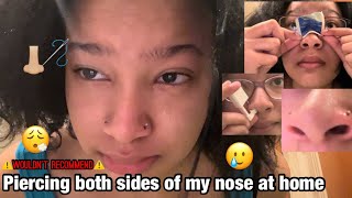 Piercing both sides of my nose at home  VERY ENTERTAINING [upl. by Samohtnhoj693]