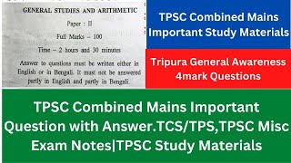 TPSC Combined Mains Important Question with AnswerTCSTPSTPSC Misc Exam NotesTPSC Study Materials [upl. by Biondo806]