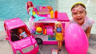 Pretend Play with Toy Barbies  Barbie Gets Stuck at the Pool [upl. by Soinotna902]