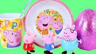 Peppa Pig Mealtime Chocolate Surprise Egg Toys Play Doh Food Peppas Kid Kitchen Juguetes de Cocina [upl. by Dde]