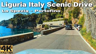 4K Scenic Drive in Ligurian Riviera Italy  La Spezia to Portofino Driving Tour  Italy 4k 60 FPS [upl. by Osborn]