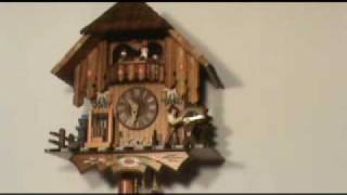 Musical Chalet Cuckoo Clock w Animated Woodsawyer and Mill [upl. by Epstein]