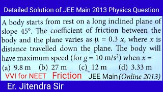 224 JEE Main Online 2013 Class 11 Physics Question Friction Laws of Motion energeticphysics [upl. by Ellecram785]