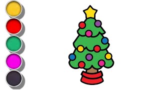 Christmas Tree Drawing Painting and Coloring For Kids amp Toddlers [upl. by Pretrice]