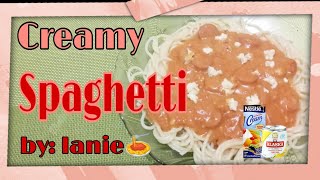 CREAMY SPAGHETTI WITH CONDENSE AND NESTLE CREAM home made by lanie [upl. by Atilamrac173]