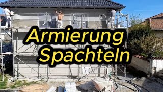 WAND VERPUTZEN  Gewebe spachteln  Armierungsgewebe einarbeiten  Außenputz 2 [upl. by Sanfo]