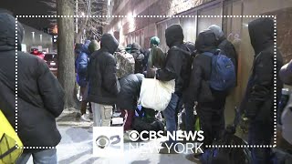 Asylum seekers evicted from New York City shelters wait in cold [upl. by Denzil386]