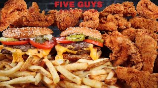 ASMR FIVE GUYS DOUBLE CHEESE BURGERS ALL THE WAY CRISPY CHICKEN TENDERS AND FRIES MUKBANG [upl. by Josefa]