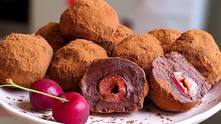 Truffes au chocolat et cerise  RECETTE RAPIDE  ChocolateCherry Truffle Recipe  وصفة الكمأ [upl. by Olbap]