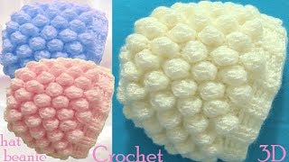 Gorro a Crochet en punto 3D copos o bolas de nieve tejido tallermanualperu [upl. by Euqor305]