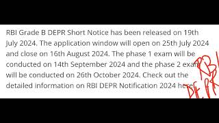 RBI DEPR 2024 notification application details [upl. by Yle]