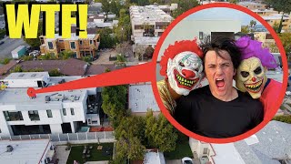 drone catches CLOWNS CAPTURING MY BOYFRIEND STROMEDY TURNED INTO A CLOWN [upl. by Ayerf]