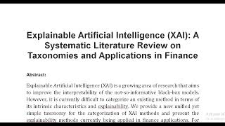 Explainable Artificial Intelligence XAI A Systematic Literature Review on Taxonomies and Applicatio [upl. by Chalmers]