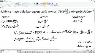 Oblicz masę ciała którego gęstość wynosi 7800kgm3 a objętość 500dm3 [upl. by Nosreip]