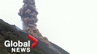 Stromboli volcano erupts in quothighintensityquot explosion spewing lava and ash [upl. by Aztin476]