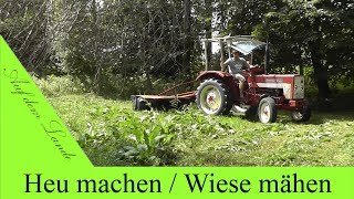 Heu machen August 2018 Teil 1  Wiese mähen mit IHC 323 und Fahr KM 20  2 Schnitt  Trommelmähwerk [upl. by Theta]