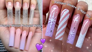 PURPLE WINTER POLYGEL NAILS💜 POLYGEL OMBRE APPLICATION amp EASY NAIL ART  Nail Tutorial [upl. by Oicnedif420]