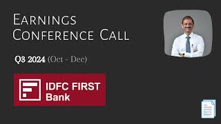 IDFC First Bank Ltd V Vaidyanathan  Q3 2024  Earnings Conference Call [upl. by Freud]