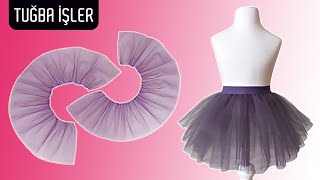 Very Easy Tulle Ballerina Skirt Cutting and Sewing for Baby Girl 2 Years  Tuğba İşler [upl. by Kcirdot]