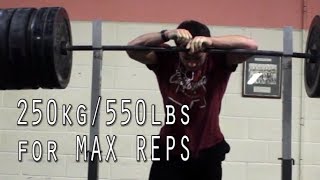 250kg550lbs ATG Pause Squat 100 RAW for 8 reps [upl. by Nosnarb]