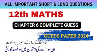 Class 12 Mathematics Chapter 6 Important Questions  12th Class Maths Chapter 6 Guess Paper 2024 [upl. by Kilar966]