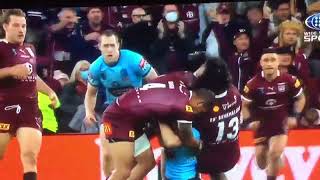 Dane Gagai Punches Matt Burton and starts massive Origin fight  State of Origin Game III 2022 [upl. by Teiluj]