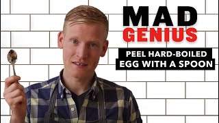 How to Peel HardBoiled Eggs with a Spoon  Mad Genius Tips  Food and Wine [upl. by Aniroc]