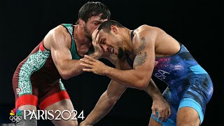 USAs Aaron Brooks DOMINATES Javrail Shapiev in 86kg freestyle bronze match  Paris Olympics [upl. by Enajaras]