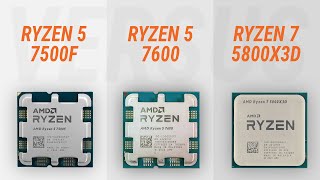 Ryzen 5 7500F vs Ryzen 5 7600 vs Ryzen 7 5800X3D w RTX 4090 Test in 7 games [upl. by Hctim]