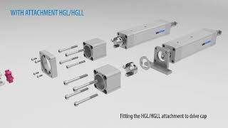 Seamless assembly of electric cylinders PNCE with the motor adapter VK with coupling [upl. by Lightman]