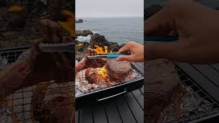 outdoorcooking seaside riverside watersounds bushcooking steakrecipes food 🍲beefrecipes [upl. by Alleira166]