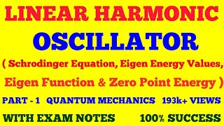 LINEAR HARMONIC OSCILLATOR IN QUANTUM MECHANICS  ONE DIMENSIONAL HARMONIC OSCILLATOR  PART  1 [upl. by Wendye]