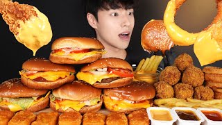 ASMR MUKBANG TRIPLE CHEESE BURGER amp FRENCH FRIES amp CHICKEN WINGS amp CHICKEN NUGGETS amp ONION RINGS [upl. by Rafferty]