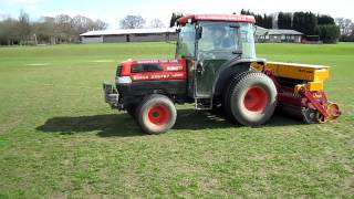 Sports Pitch Maintenance Overseeding a football pitch with our Vredo Disc Overseeder [upl. by Picco]