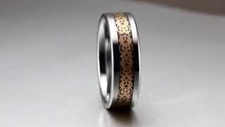 8mm Gold Chinese Knots Pattern Stainless Steel Inlaid Tungsten Wedding Band [upl. by Assetnoc]