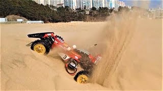 RC Car TAMIYA HotShot Rerelease Brushless Sand Beach Bash Action [upl. by Nadabus410]