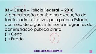 Aula 131  Direito Administrativo  Questões da Aula 13 Descentralização e Centralização [upl. by Jacki]