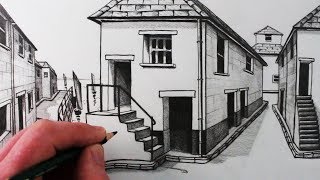 How to Draw a House in 1Point Perspective Step by Step [upl. by Eirhtug602]