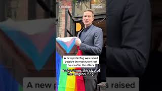 Pride flag set on fire outside of NYC restaurant [upl. by Arimas]