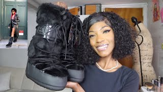 Moon Boot Unboxing TryOn ICON BLACK FAUXFUR BOOTS [upl. by Hadihsar387]