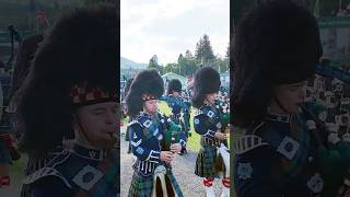 drummajor leads Ballater pipeband march off during 2024 braemargathering in Scotland shorts [upl. by Aivilys737]