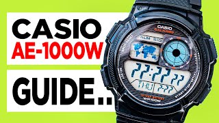 CASIO AE1000W How To TUTORIAL Guide  Time amp Date Alarms World Time Timer and Stopwatch [upl. by Marcello]