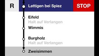 BLS Ansagen  Regio Lötschberger Spiez – Wimmis – OeyDiemtigen – Erlenbach – Boltigen – Zweisimmen [upl. by Hintze]