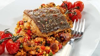 Recept Skrei met tapastomaten en parelcouscous met groenten – Colruyt [upl. by Westfahl461]