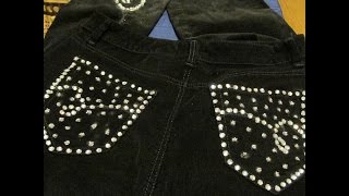 DIY HOW TO MAKE DESIGNER JEANS WITH RHINESTONES AND BEADS [upl. by Anaid]