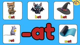 AT Words for Kids Read AT Words for Children Word Family Series bat cat fat hat mat etc [upl. by Nakeber]